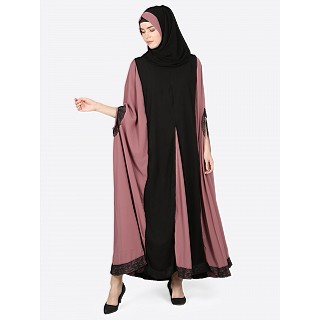 Irani style kaftan abaya- Black-Mauve